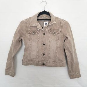 Girls GAP KIDS Youth L(10) Beige Tan Denim Button-Up Long Sleeve Jacket Pockets